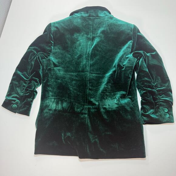 Skies Are Blue Green Velour Jacket XS Soft Stretch Luxe Open Front - Picture 6 of 10